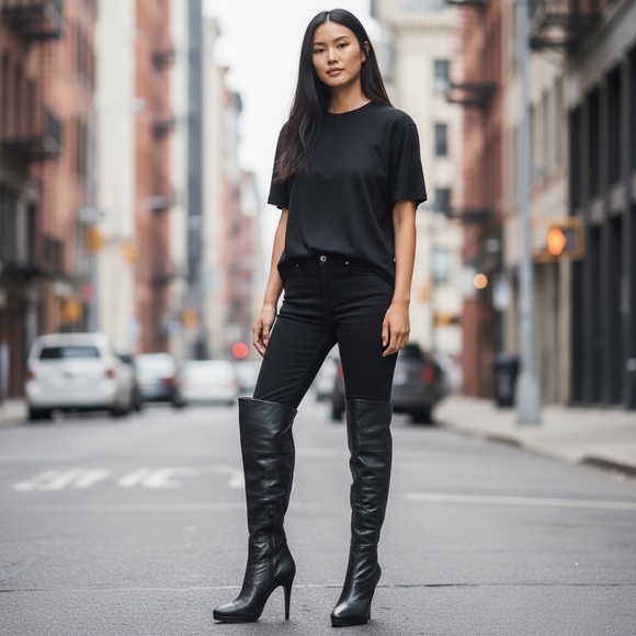 Aldo Shoes - Women's 4.5 In. Stiletto Heel Black Platform Knee High‎ Boots Inside Zip Sz.37